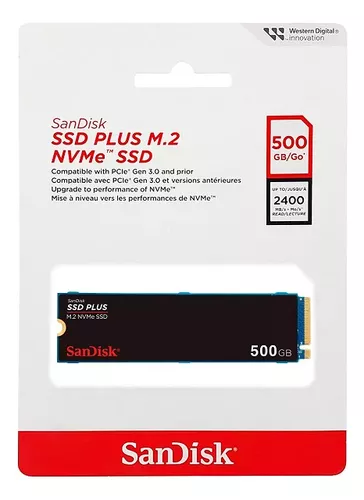 Ssd Sandisk Plus 500gb M.2 2280 Pcie Gen3 Nvme SDSSDA3N-500G-G26 Preto